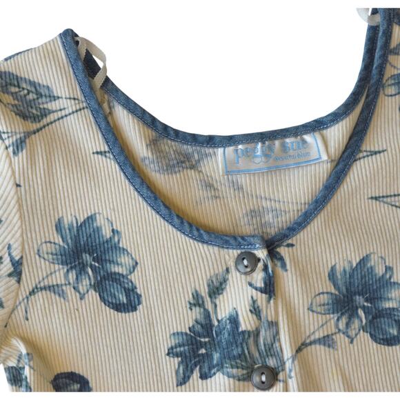 Vintage 90s Peggy Sue Denim Maxi Dress Floral Button Front Cottagecore - Picture 3 of 5